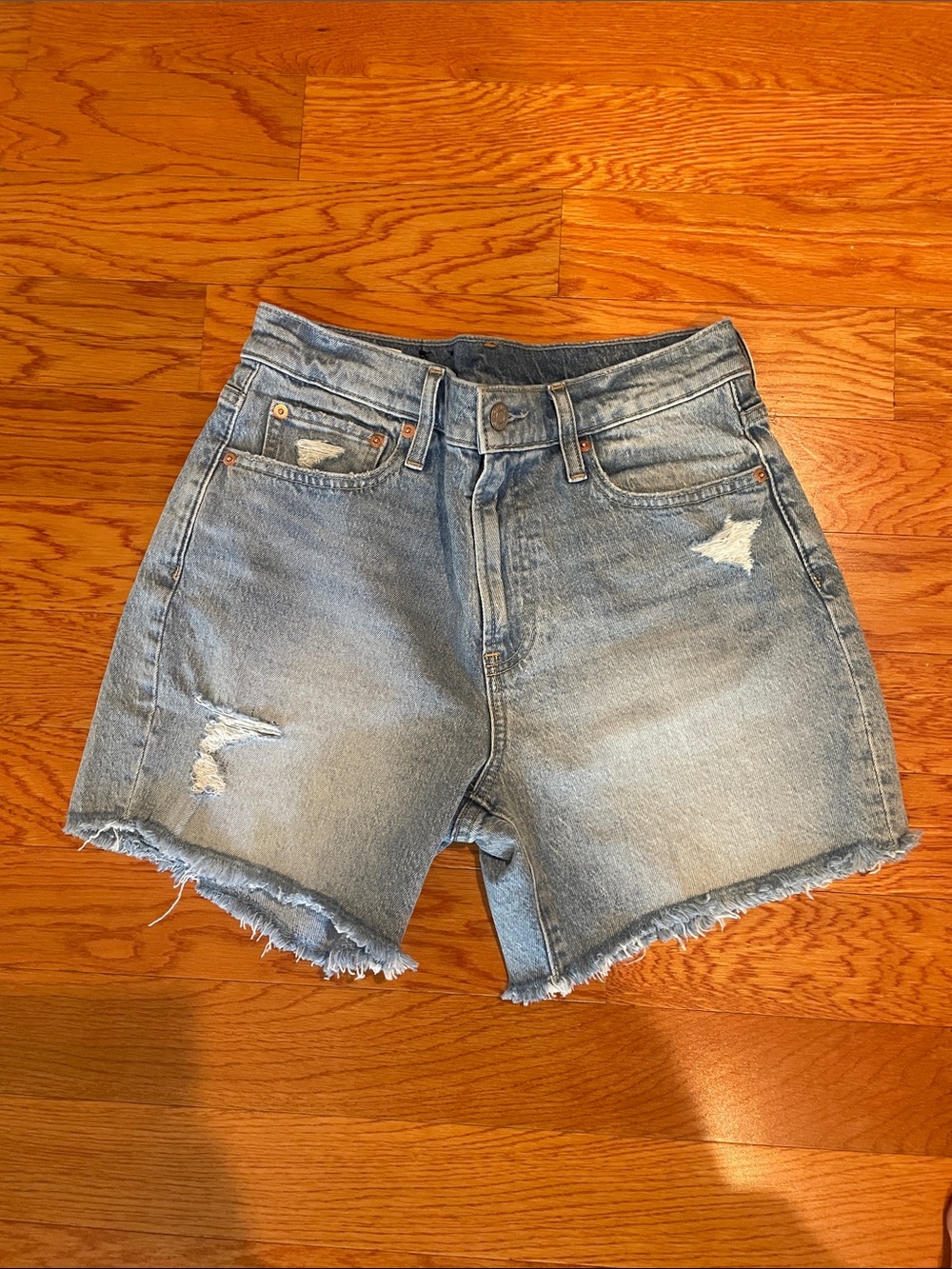 GAP Light Blue Distressed High-Rise Denim Shorts